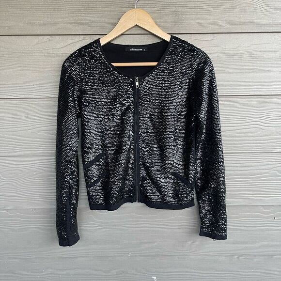 Olivaceous sequin black full zipper jacket - Picture 1 of 6